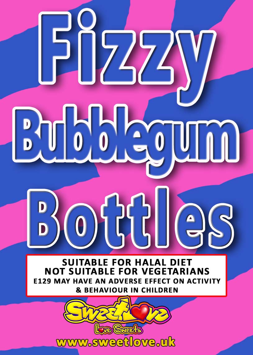 Vending label for Fizzy Bubblegum Bottles.